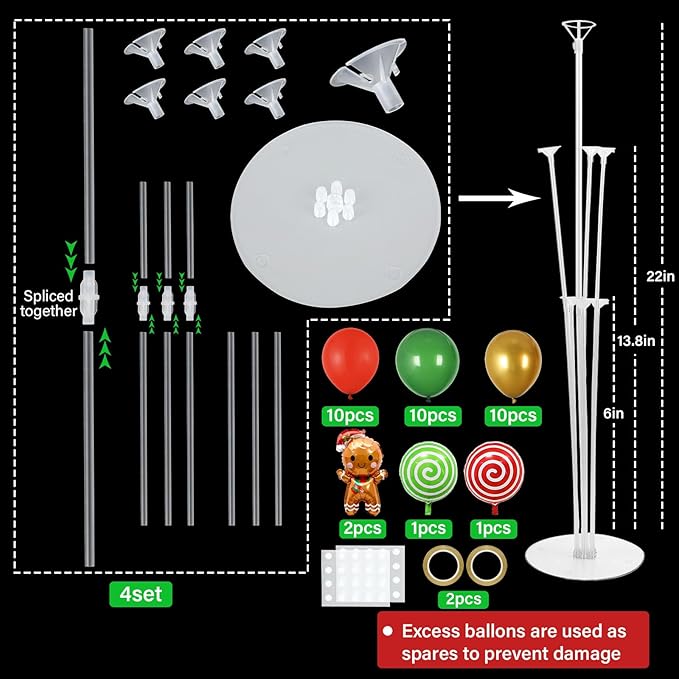 4 Sets Christmas Party Balloons Stand Kit with Gingerbread Man Candy