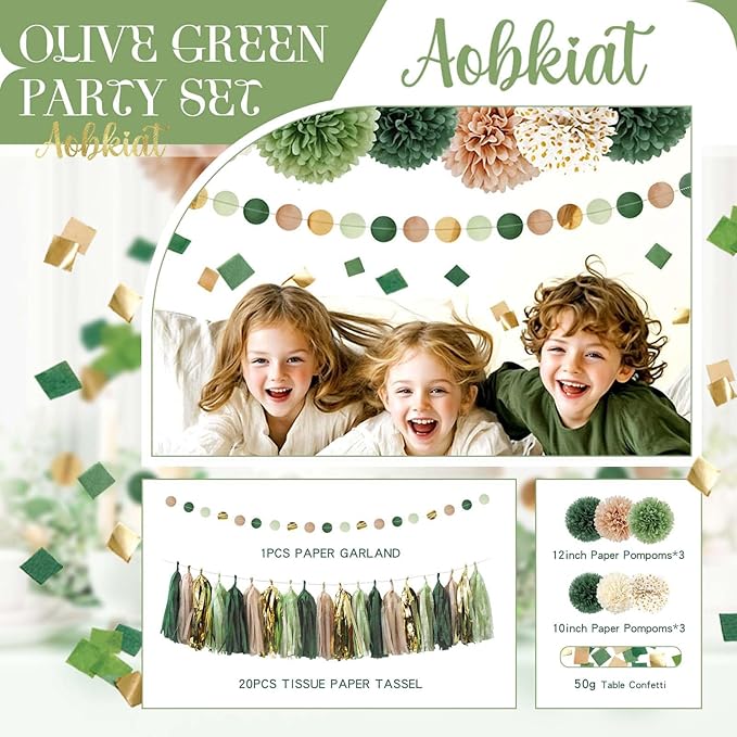 AOBKIAT Sage Green Wedding Party Decorations,28 PCS Tissue Paper Pom