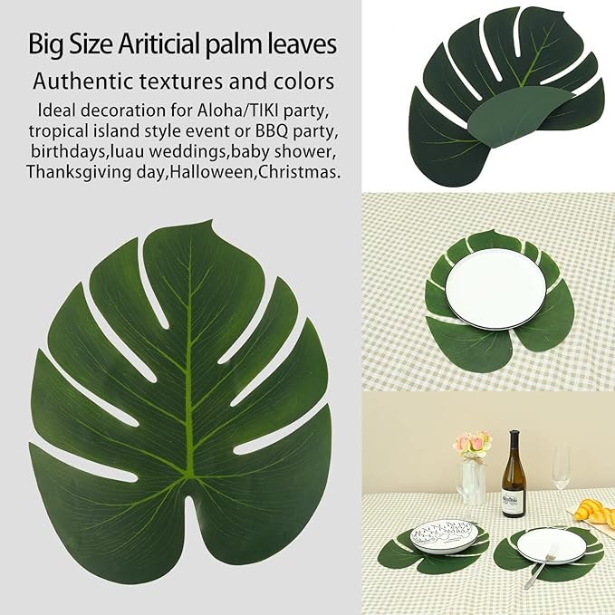 Heavyweight Large Rubber Palm Leaves 30 Pcs Tropical Decorations for