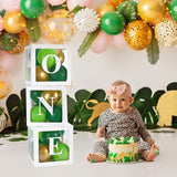 First Birthday Decorations for Boy ONE Balloon Boxes with Green and
