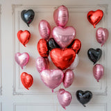 Black Pink Heart Balloons, 19PCS Light Pink and Red Black Heart Shape
