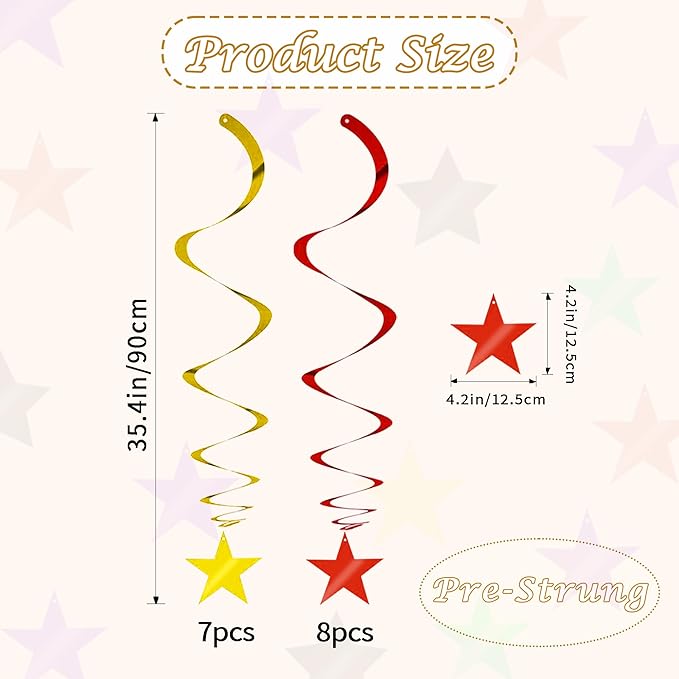 BEISHIDA Red Gold Star Hanging Swirl Ceiling Hanging Decorations for