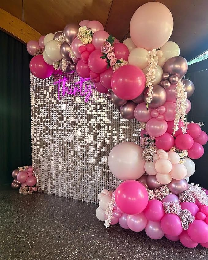 Bezente Pink Balloons Set,60pcs 12 inch Metallic Pearl Pink, Hot &