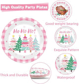 96Pcs Pink Christmas Trees Paper Plates and Napkins Xmas Watercolor