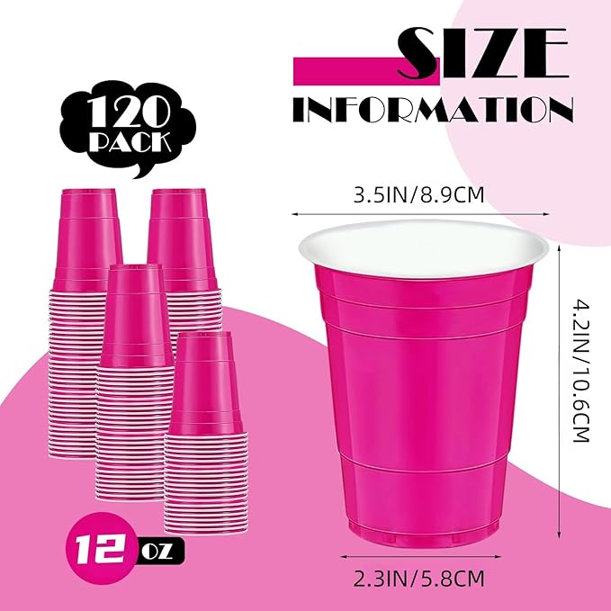 120 Pcs Hot Pink Plastic Cups Valentines Day plastic Disposable cups