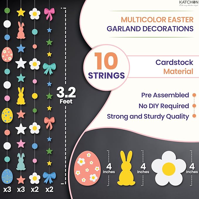 Easter Garland 3.2 Feet 10 Strings No DIY Easter Decorations for