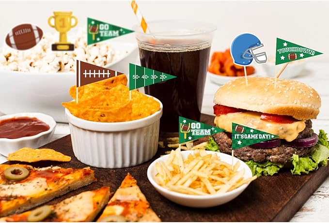 96 Pieces Football Themed Cupcake Toppers Cocktail Toothpicks Fruit