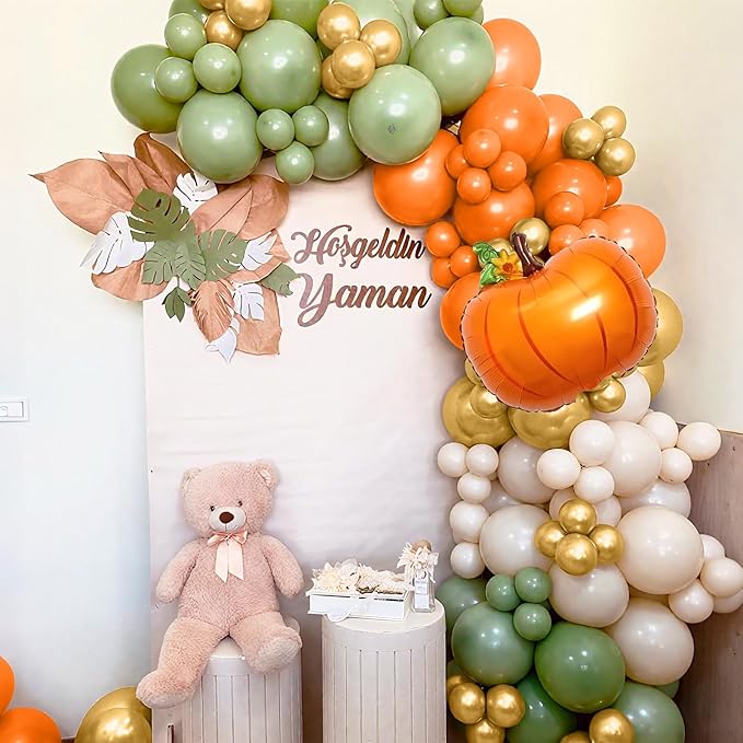 Fall Balloons Garland Arch Kit, Burnt Orange Pumpkin Foil Balloons,