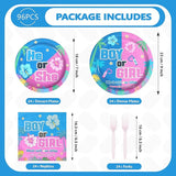 96Pcs Hawaiian Party Decorations Hawaii Tropical Cartoon Plates and