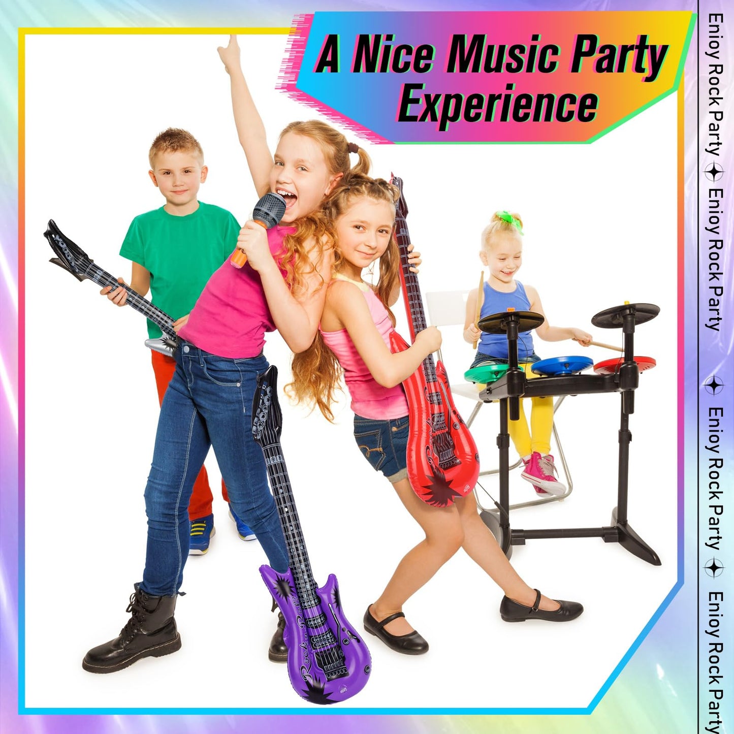 Chitidr 24 Pcs Colorful Inflatable Instruments Rock Star Toy Set