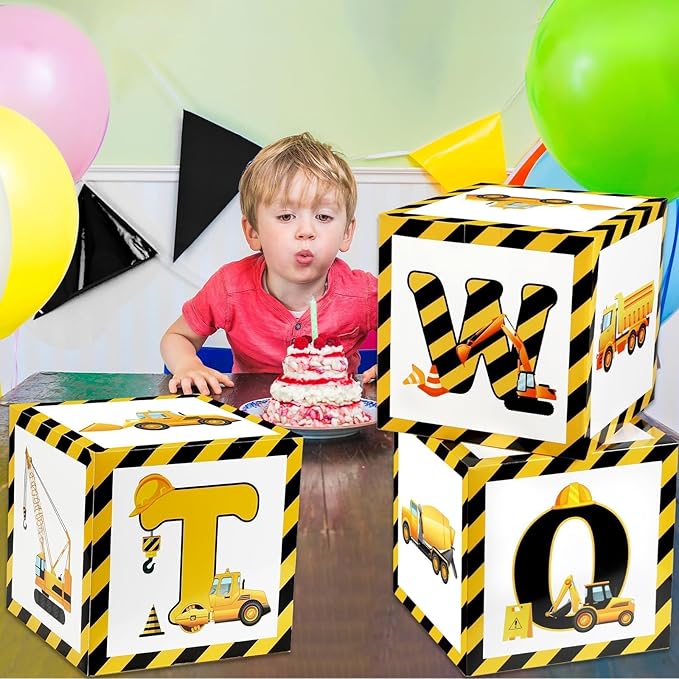 3PCS Construction 2nd Birthday Party Decorations Balloon Box Truck