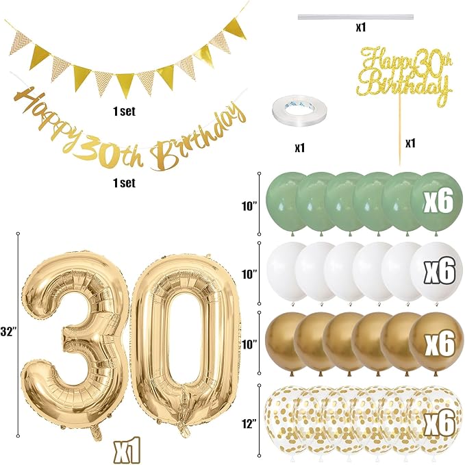 30th Birthday Decorations for Women Men Happy Banner With Cake