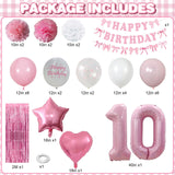 10th Birthday Decorations for Girls Pink Number 10 Balloon Bow