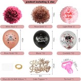 Happy Birthday Decorations for Women Girls Black Rose Gold Birthday