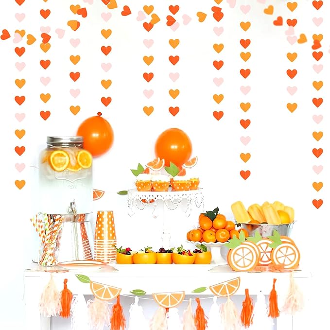 Pink Orange Fall Engagement Party-Decorations Heart-Garland - 52ft