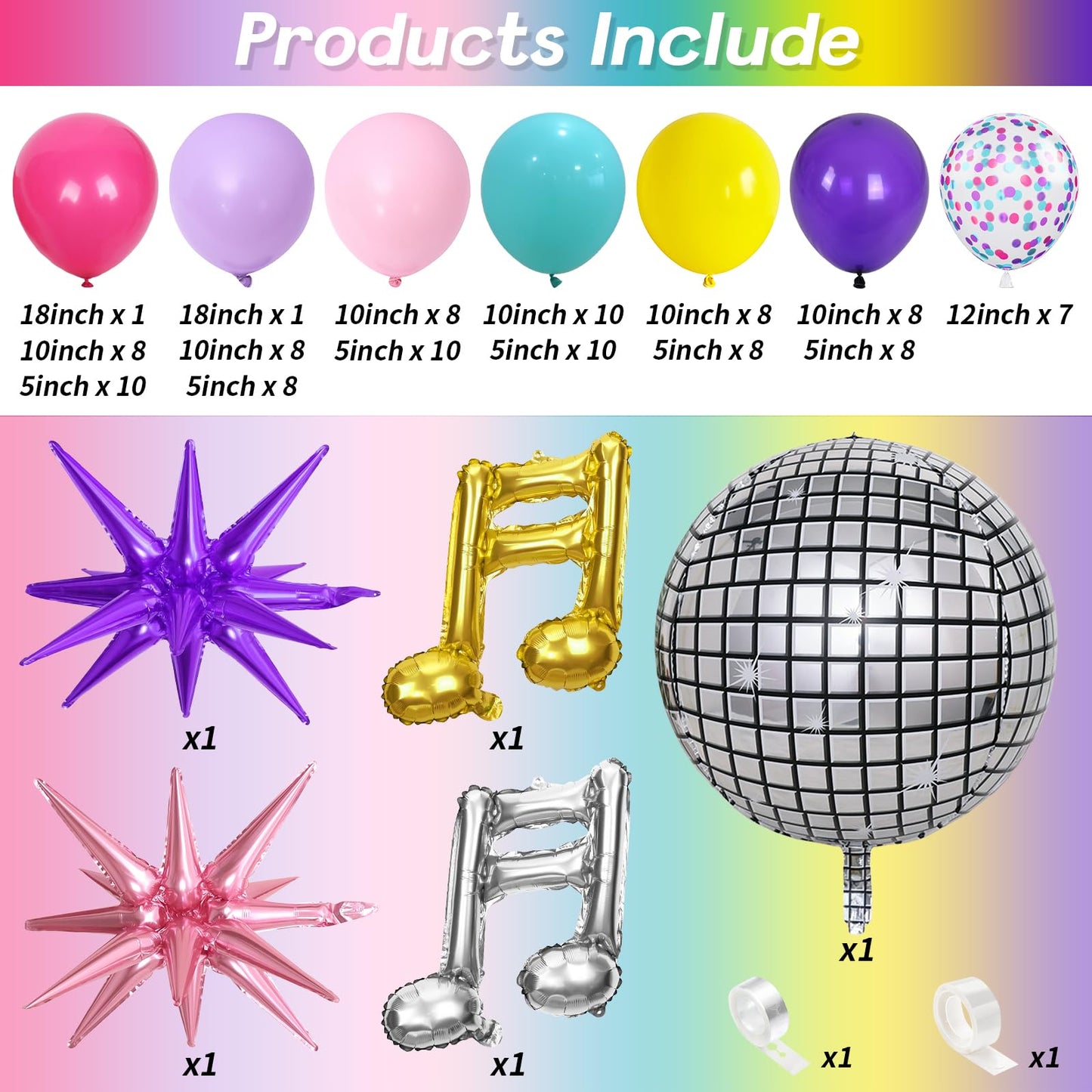 KPOP Music Theme Balloon Garland Arch Kit, 119Pcs Rainbow Colorful