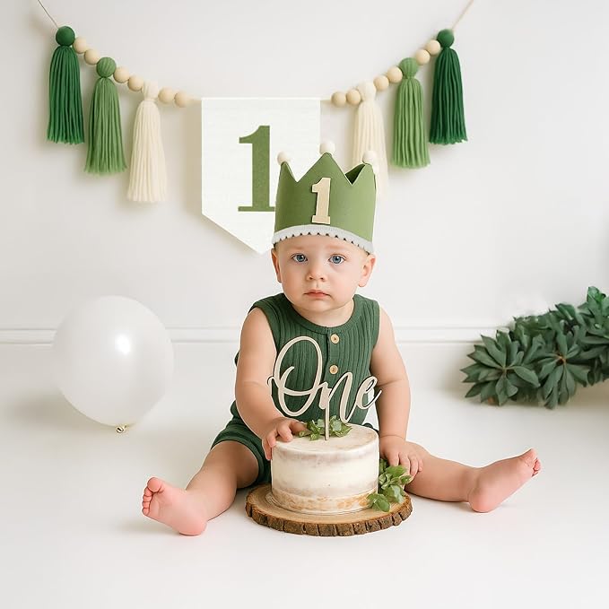 Wild One High Chair Banner Green Baby 1st Birthday Outfit Boy