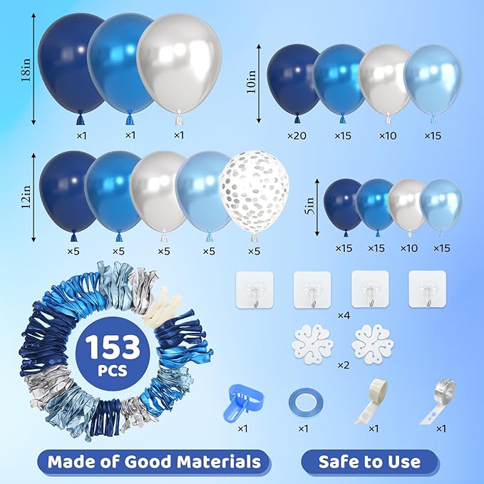 Amandir 153pcs Blue and Silver Balloon Garland Arch Kit, Different