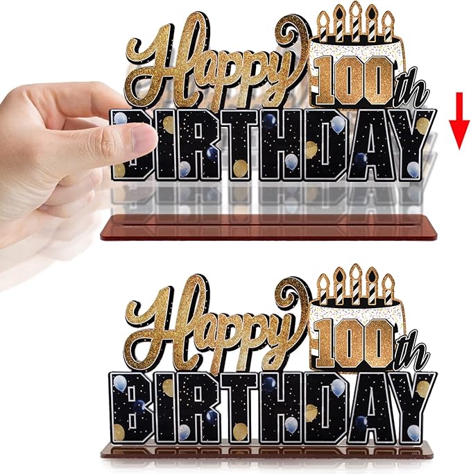 LINGTEER Happy 100th Birthday Gold Acrylic Table Topper Centerpieces