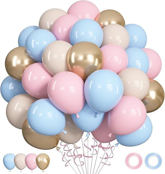 Ouddy Life 71pcs Gender Reveal Balloons Set 12 inch Pastel Pink Blue