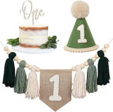 First Birthday Party Decorations Green High Chair Banner No.1 Crown