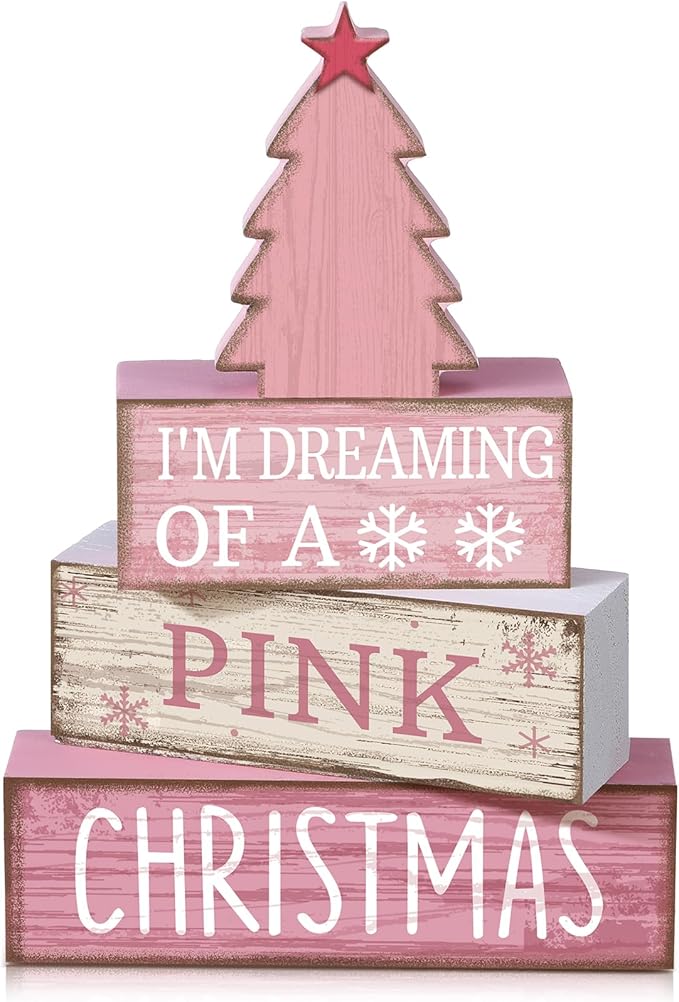 4 Pcs Christmas Table Decoration Wooden Pink Christmas Tree
