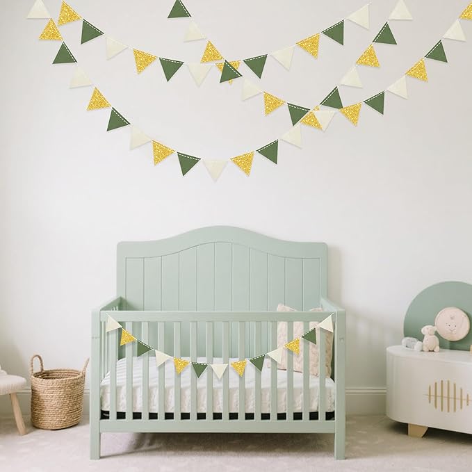 Sage Green Gold Party Decorations Oilve Green Beige Gold Glitter Felt
