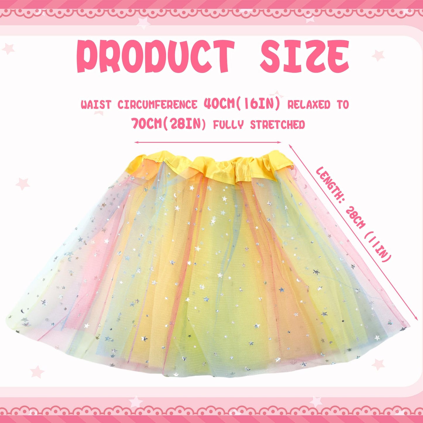JaGely 9 Pcs Ballet Tutu for Girls Rainbow 3 Layers Fluffy Multicolor