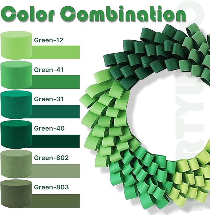 PartyWoo Crepe Paper Streamers 4 Rolls 328ft, Pack of Sage Green
