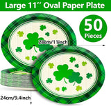 50 PCS St Patrick's Day Oval Paper Plates Large 11” Disposable Saint