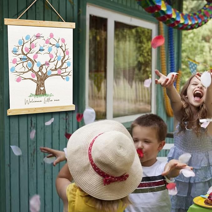Gender Reveal Fingerprint Tree Canvas Guest Books Baby Shower