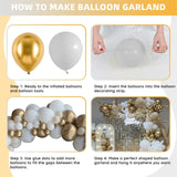 White and Gold Balloon Arch Garland Kit, Metallic Gold and Latex White