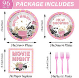 96Pcs Movie Night Party Supplies Pink Movie Birthday Plates and