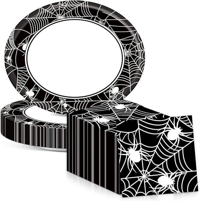 Halloween Party Oval Paper Plates 11inch Large Spider Web Paper