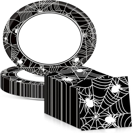 Halloween Party Oval Paper Plates 11inch Large Spider Web Paper