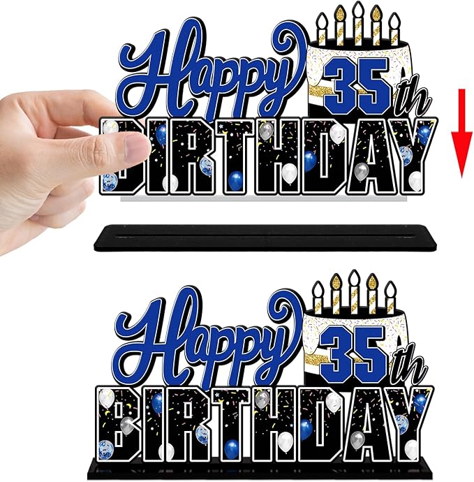 LINGTEER Happy 35th Birthday Blue Acrylic Table Topper Centerpieces