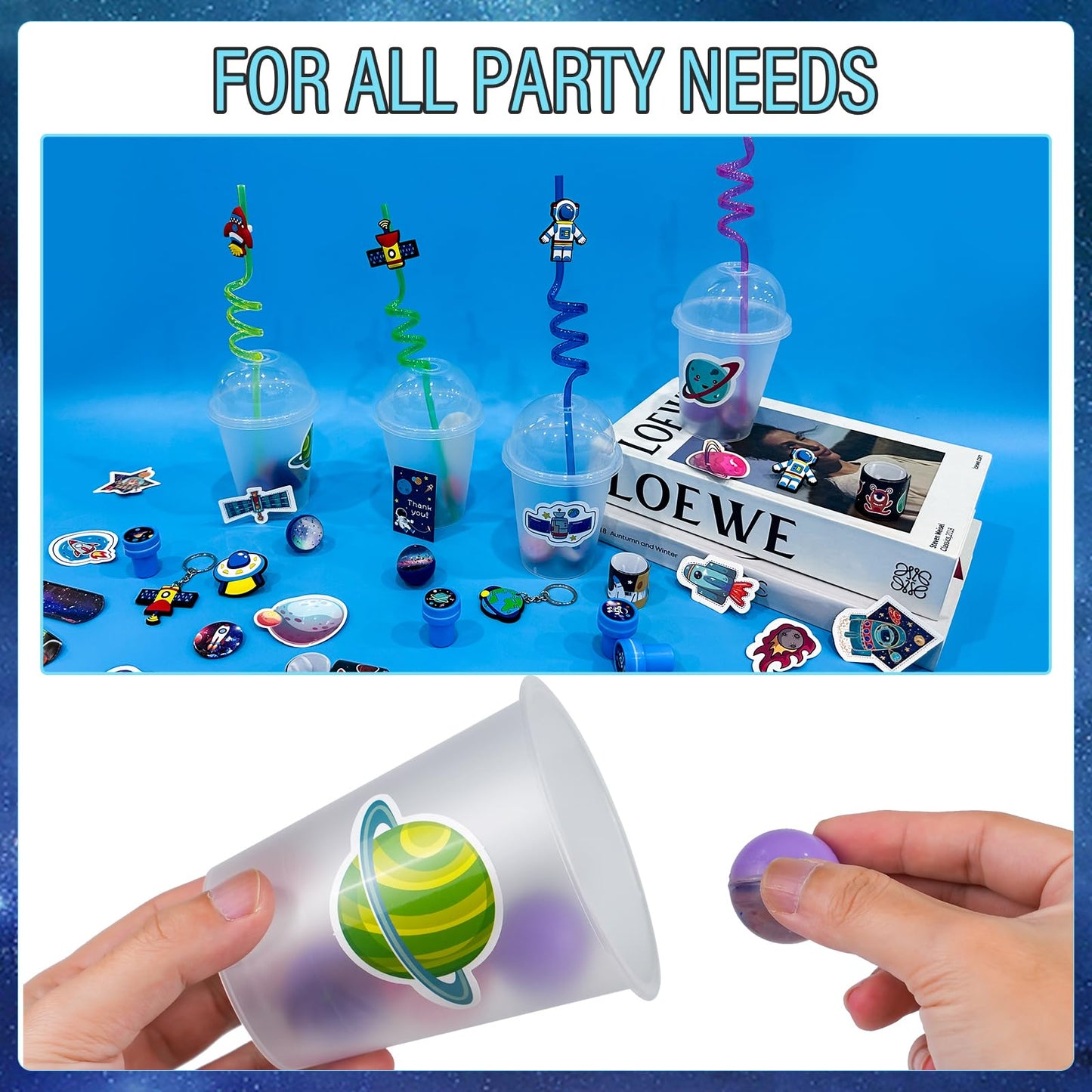 161 Pcs Space Party Favors with Cup Straws Stress Ball Space