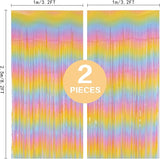 PIGETALE Pastel Rainbow Foil Fringe Curtains, 2Pcs 3.2x8.2ft Metallic