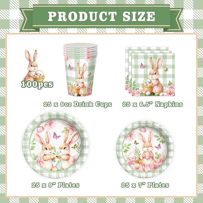 Easter Bunny Plates Napkins and Cup Set Disposable Easter Tableware