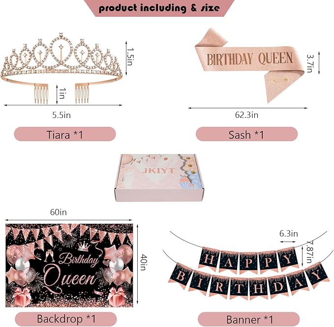 Happy Birthday Decorations for Women Girls Black Rose Gold Birthday