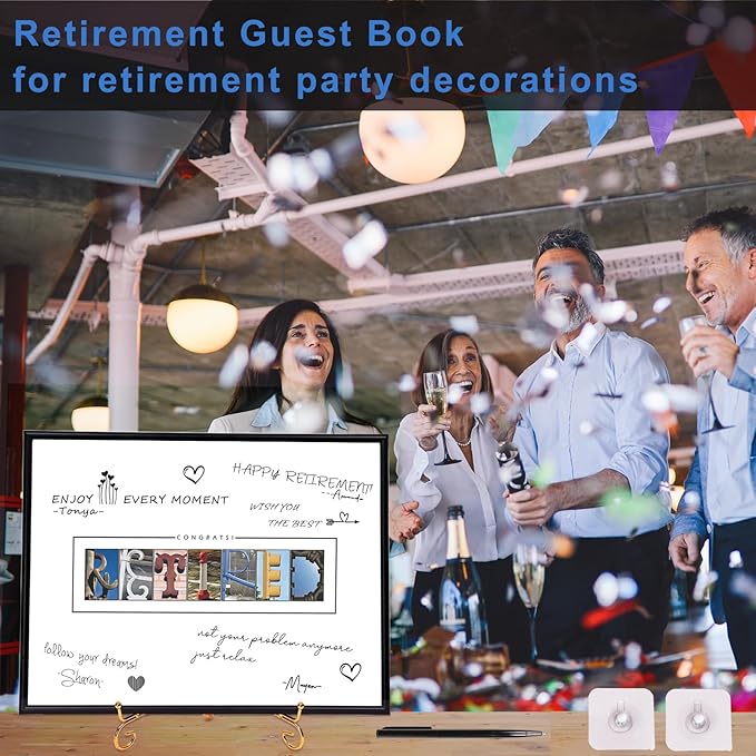 Framed Black Retirement Decorations Guest Book for Men/Women