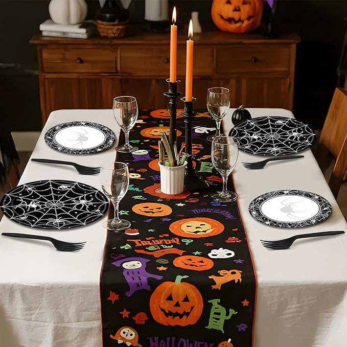 96 Pieces Halloween Tableware Set Spider Web Themed Disposable Party