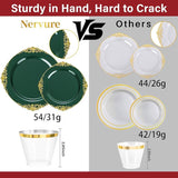 Nervure 175PCS Green Plastic Plates - Disposable Green Gold Party