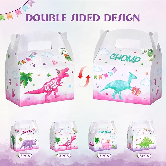 WERNNSAI 12 Pack Dinosaur Party Boxes - Girl Dinosaur Party