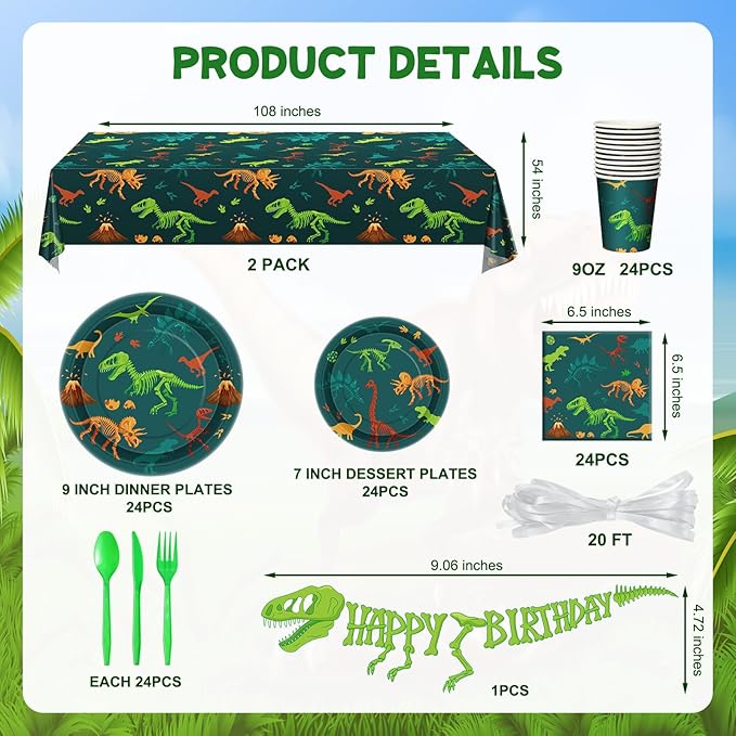 171 Pcs Dinosaur Birthday Decorations Party Supplies with Dinosaur