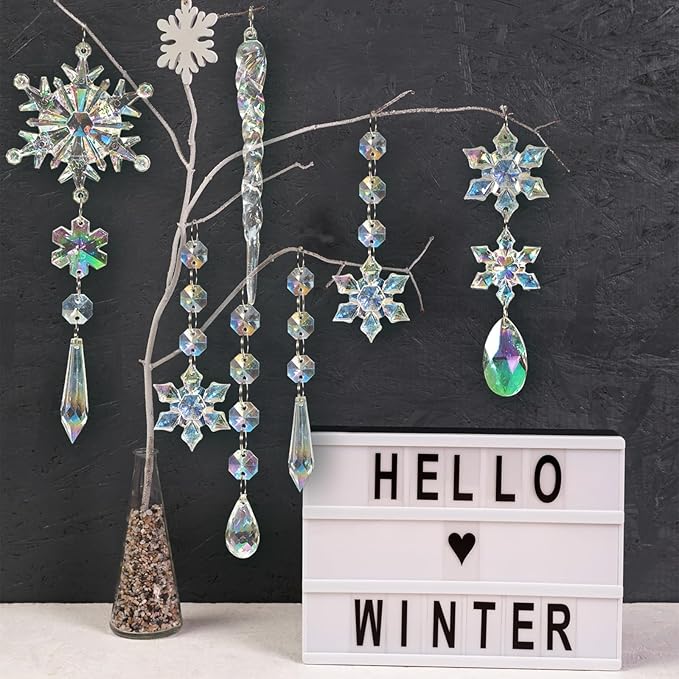 48pcs Christmas Crystal Ornaments for Tree - Iridescent Christmas