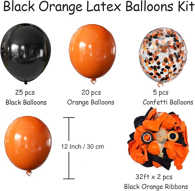 Halloween Balloons Black and Orange Balloons, 50Pcs Orange & Black