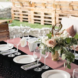 8Pack Disposable Plastic Tablecloths and Satin Table Runner Set Black