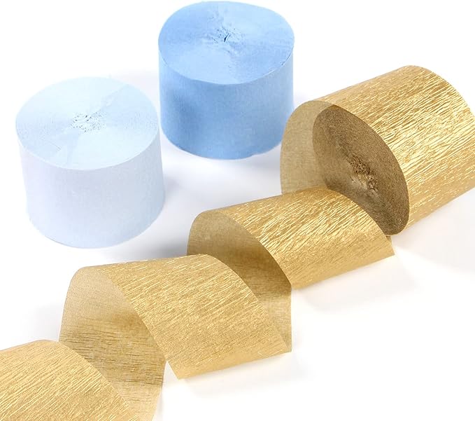 Light-Dusty Blue Gold Party-Decorations Streamers - 9 Rolls Birthday