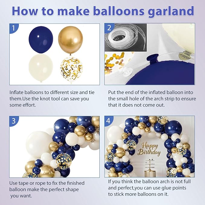 Blue and Gold Balloons Arch Kit, Navy Dark Blue Latex Balloon Arch